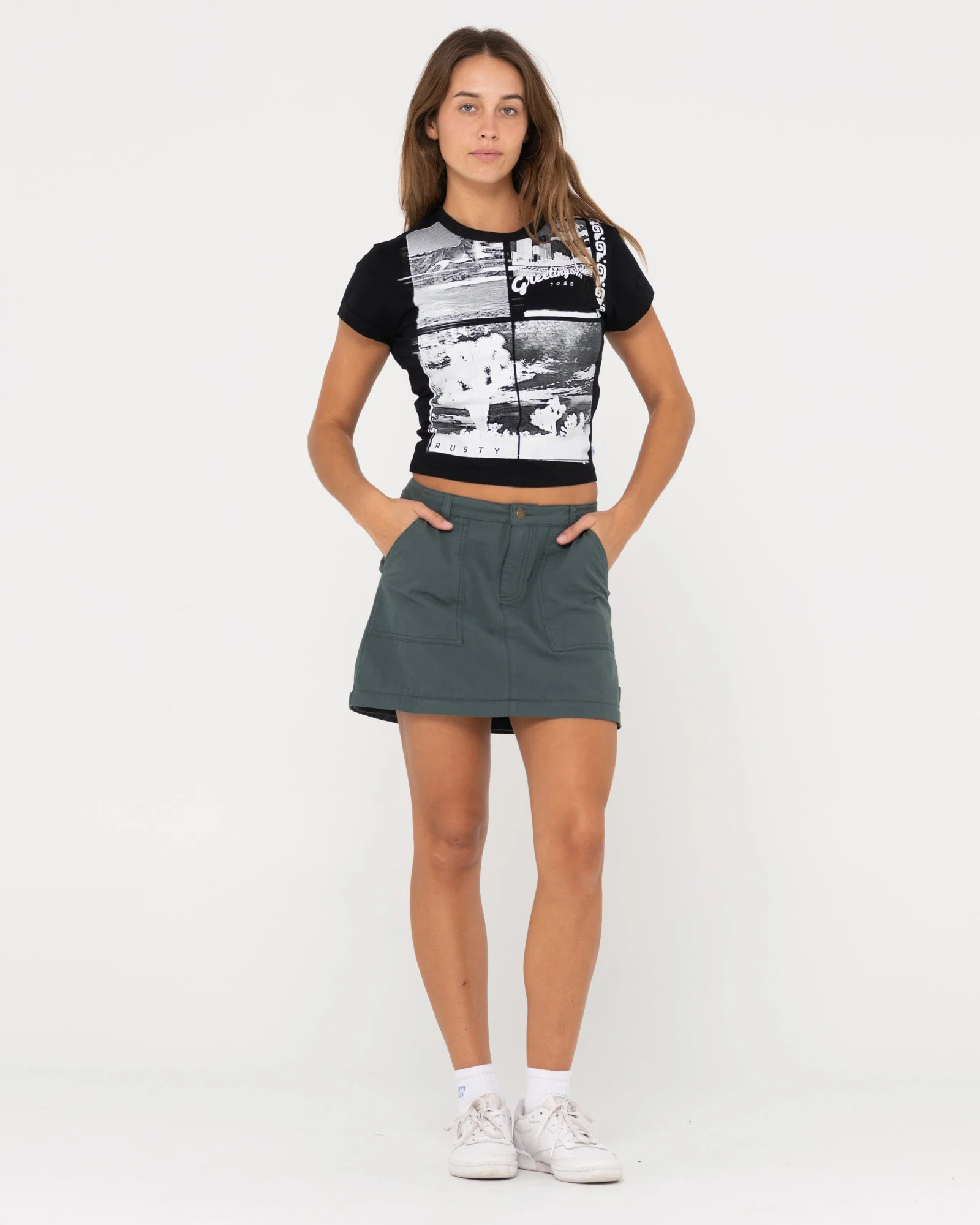 Pollera Billie Low Rise Ripstop Zip Skirt Army - Image 3