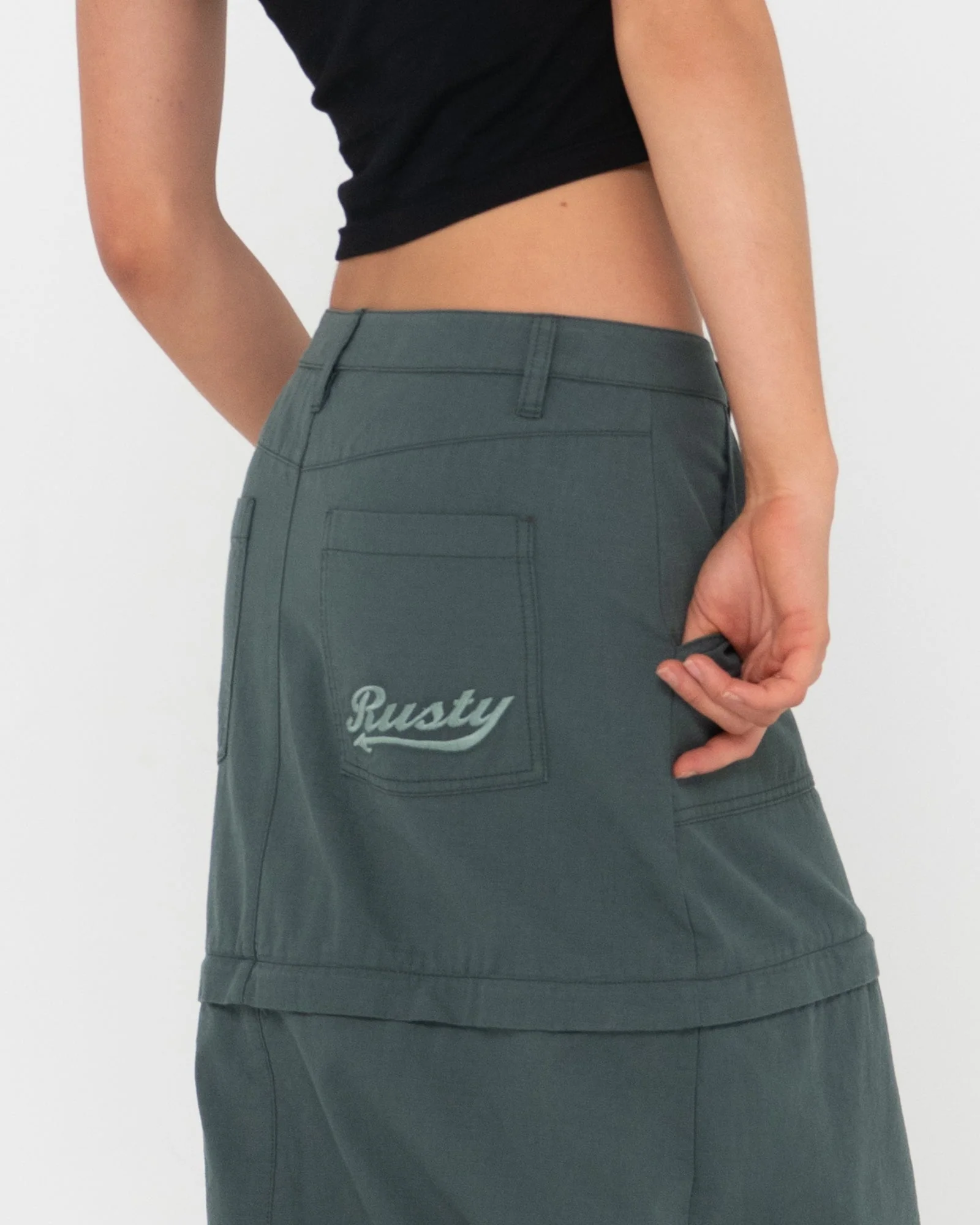 Pollera Billie Low Rise Ripstop Zip Skirt Army - Image 4