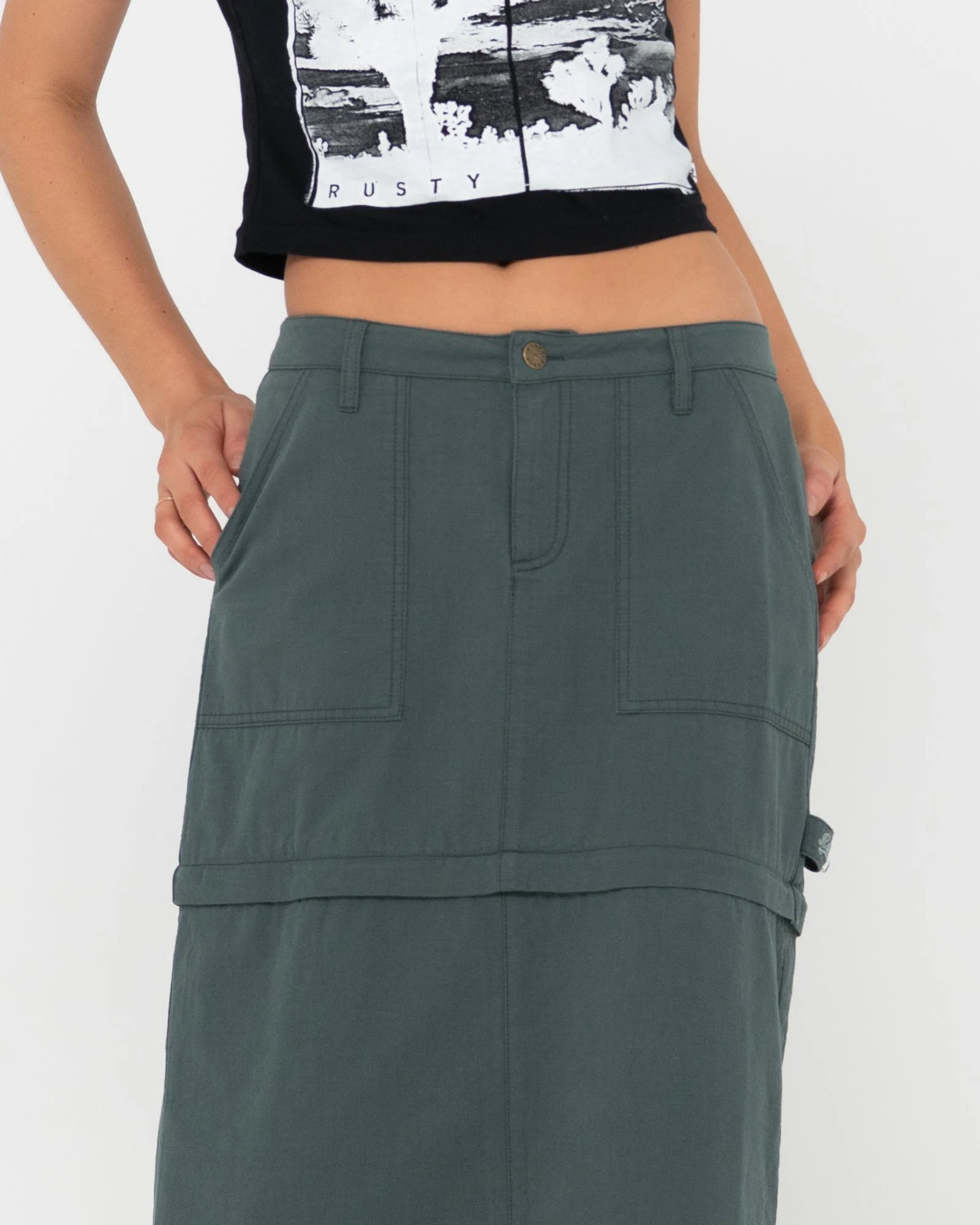Pollera Billie Low Rise Ripstop Zip Skirt Army - Image 5