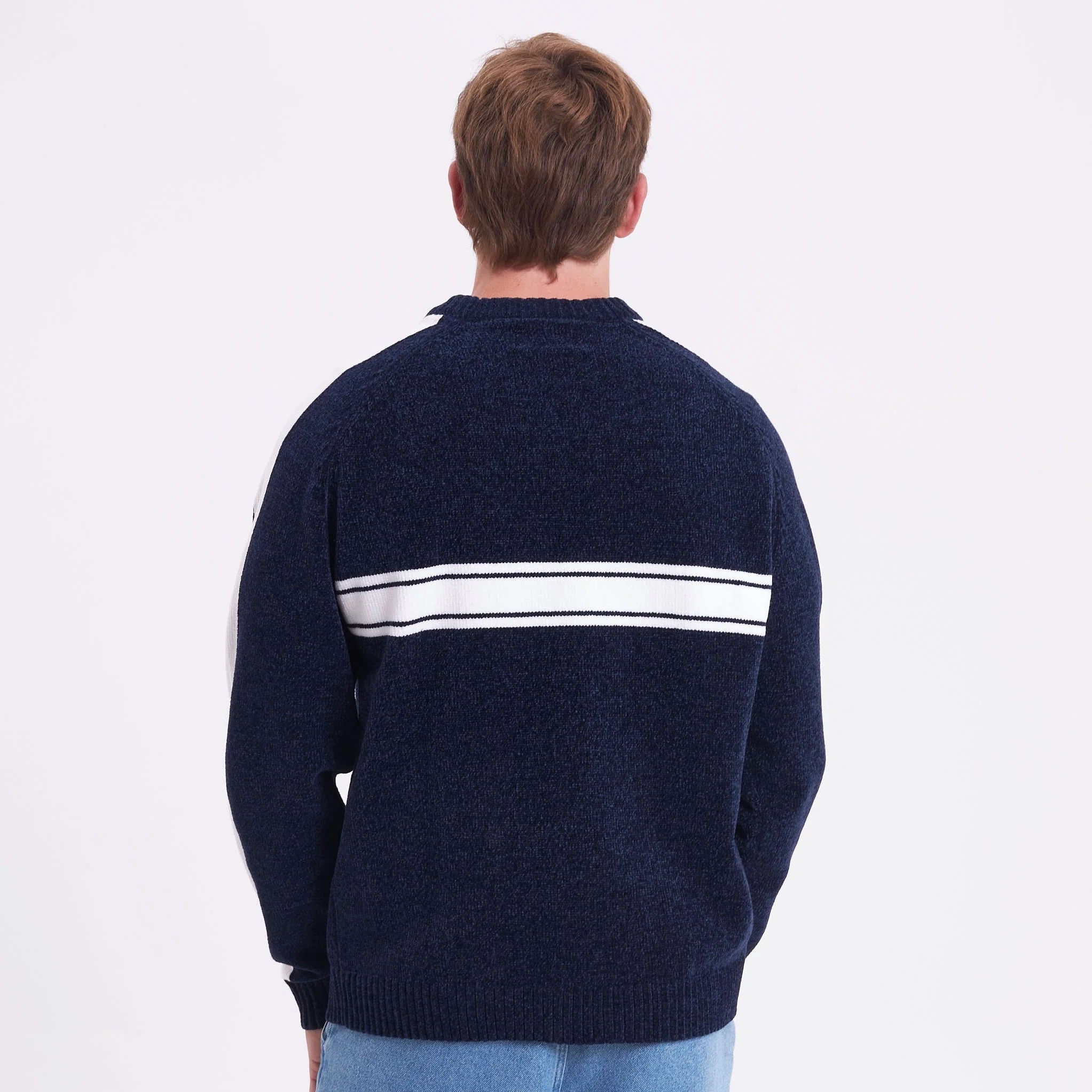 Sweater White Lines Chenille Dark Blue - Image 4
